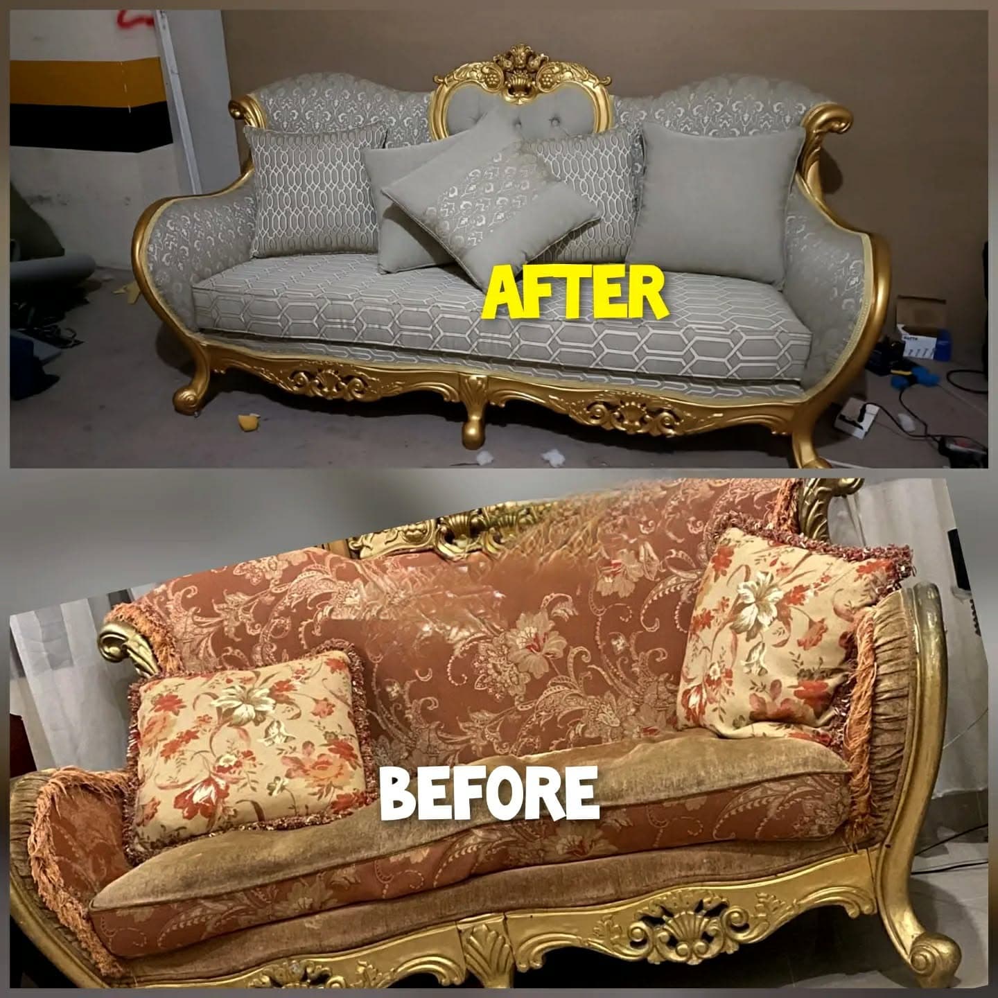 Sofa reupholstery before and after transformation 5