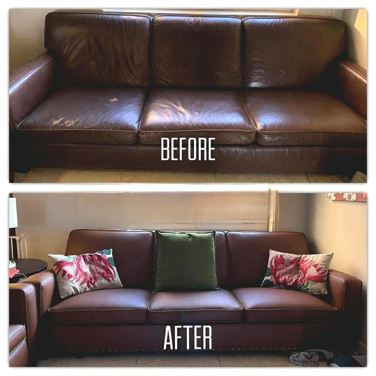 Sofa reupholstery before and after transformation 7