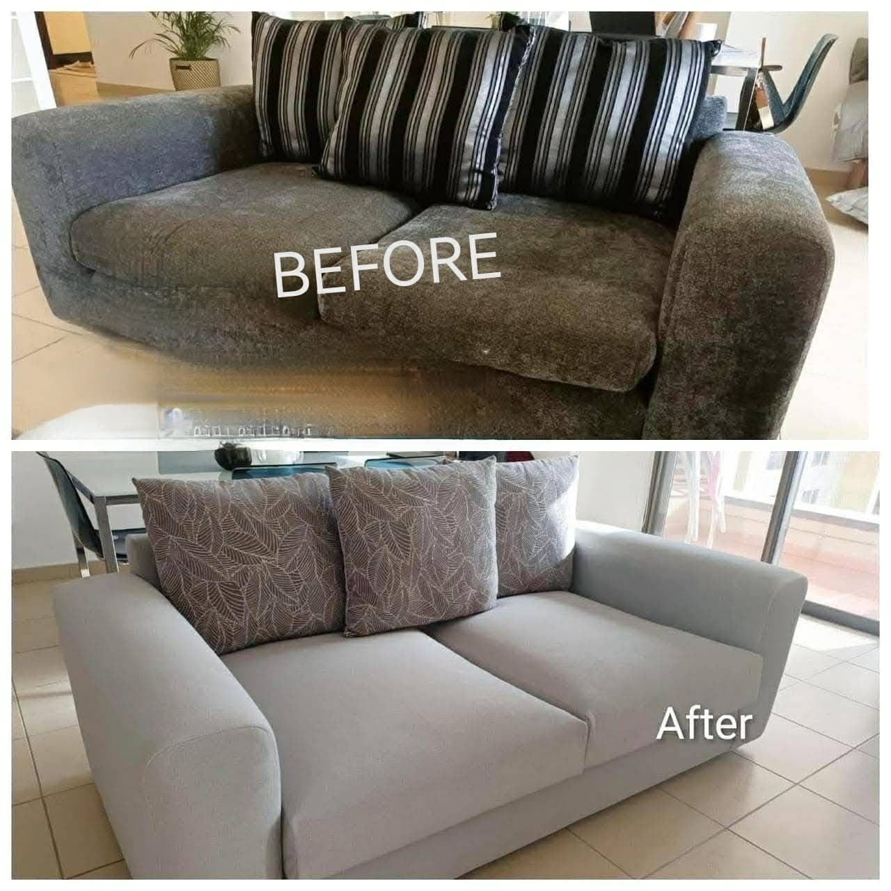 Sofa reupholstery before and after transformation 8