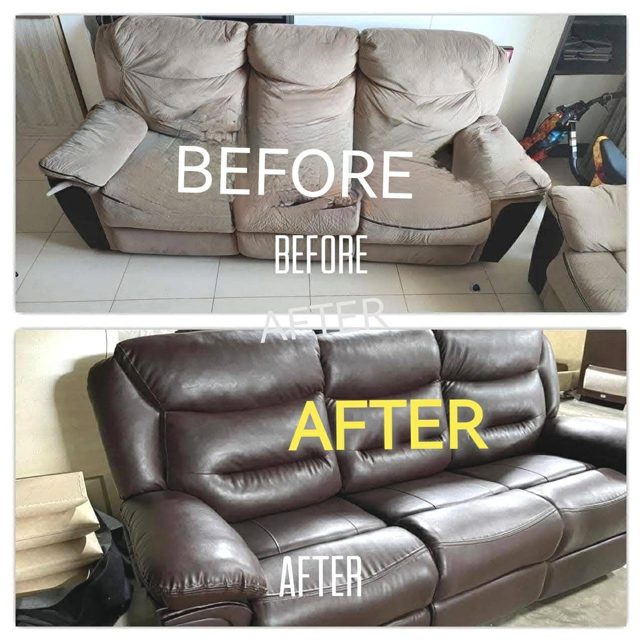 Sofa reupholstery before and after transformation 9