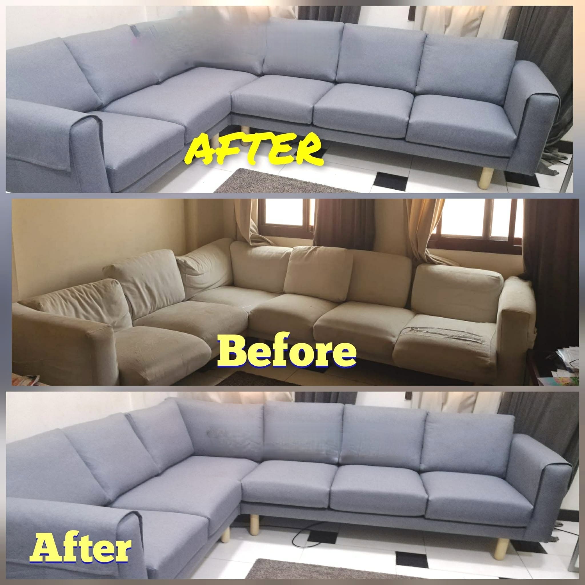 Sofa reupholstery before and after transformation 12